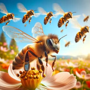 Fearful Honey Bee on Flower Edge | Emotional Garden Scene