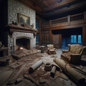 Isolated Abandoned House Interior | Stone Fireplace & Decay