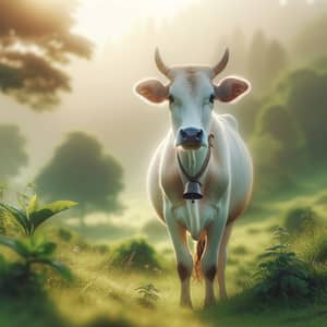 Tranquil Cow in Lush Pasture at Sunset
