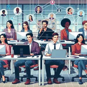 Diverse Team of Professionals in Modern Office Space | Collaboration Illustration