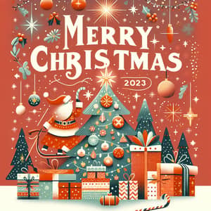Festive Holiday Scene 2023: Merry Christmas with Santa, Tree, Gifts & Snowfall