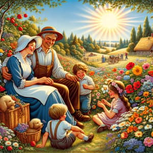 Joyful Family Time in Colorful Flower Field | Studio Ghibli Inspiration