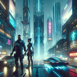 Futuristic City Action Scene with Diverse Characters | Tech Thriller
