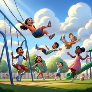 Vibrant Pixar-Style Playground: Children's Playful Joy