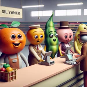 Fantastical Pixar Style Supermarket Checkout Scene