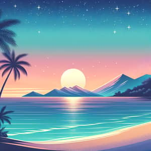 Serene Ocean Sunset Background | Mountain Silhouette View