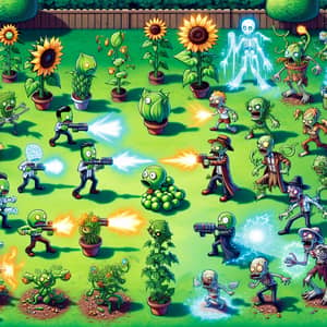 Epic Plant Battle in Verdant Backyard - Exciting Video Game Scenario