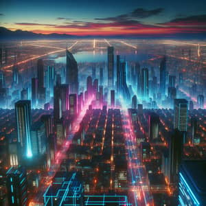 Futuristic Neon Cityscape at Dusk - Cyberpunk Digital Art