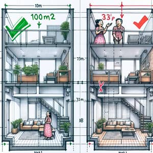 Apartment Cross Section Sketches: Mezzanine Level Redesign