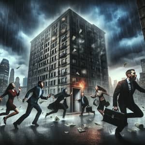 Cityscape Under Downpour: Chaos and Dystopia Unleashed