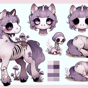 Adorable Undead Horse Chibi Reference Sheet in Soft Lavender Colors
