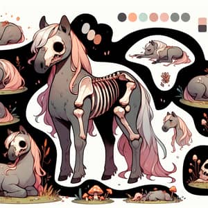 Captivating Undead Horse Chibi Reference Sheet in Soft Pastel Colors