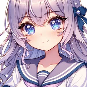 Unique Lavender-Haired Anime Schoolgirl with Sparkling Blue Eyes