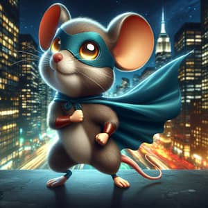 Superhero Mouse in City Skyline - Courageous Pose