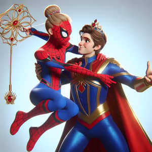 Superheroes Hug: Unique Blue & Red Costume with Spider-web Design