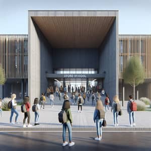 Modern School Entrance with Diverse Students | School Design