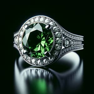 White Gold Ring with Green Stone - 3D Render Studio Photography