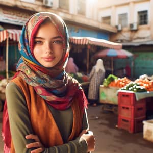 Colorful Hijab Fashion at Vibrant Local Marketplace in Algeria