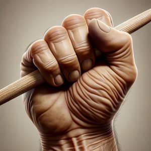 Close-Up Image of Caucasian Hand Gripping Wooden Drumstick