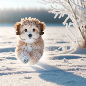 Adorable Dog Prancing in Fresh Snow | Winter Scene Image