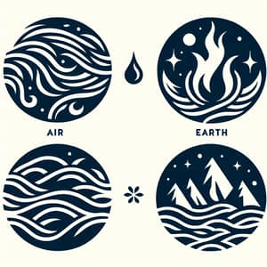 Intricate Set of Elemental Symbols: Air, Fire, Earth, Water
