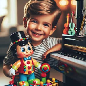 Joyful Caucasian Child Playing with Musical Toy | Imaginative Fun