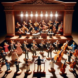 Toy Orchestra: Miniature Musicians in Detailed Wooden Stage