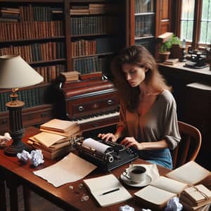 Passionate Writer at Peaceful Study Room - Creative Typing Scene
