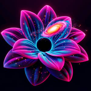 Neon-Colored Flower with Galaxy Black Hole