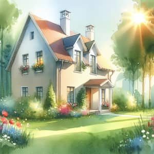 Watercolor Painting of a Charming Childhood Home