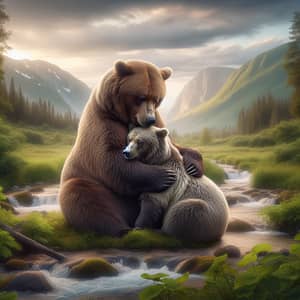 Picturesque Scene of a Male and Female Bear in Friendly Embrace