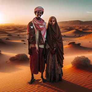 Somali Man and Woman in Traditional Attire Embracing the Desert