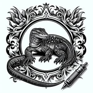 Savannah Monitor Lizard Tattoo Stencil | Grey Wash Technique