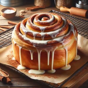 Freshly-Baked Golden Cinnamon Roll with Creamy Frosting