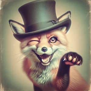 Charming Female Fox in Top Hat | Surreal Nature Portrait
