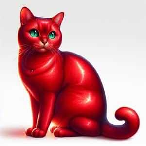 Radiant Crimson-Red Cat with Sparkling Emerald-Green Eyes
