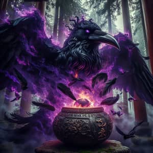 Massive Black Crow from China - Enveloped in Purple Flame