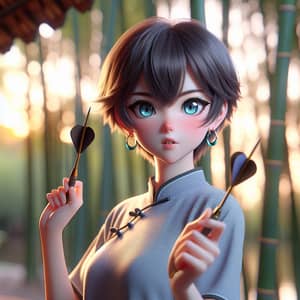 Anime-Style Chinese Teenager Portrait in Bamboo Forest