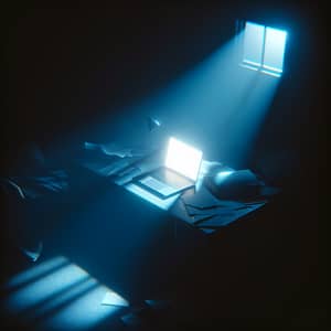 Tranquil Laptop Scene: Solitude Amid Shadows