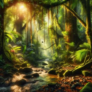 Vibrant Tropical Rainforest Scene: Lush Trees, Exotic Birds | Website