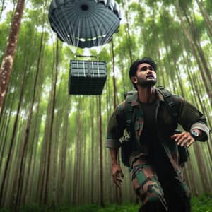 Thrilling Forest Airdrop: South Asian Man in Action