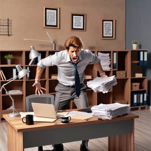 Overwhelmed Entrepreneur in a Tidy Office