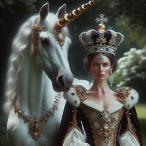 Majestic Unicorn and Queen in Serene Meadow