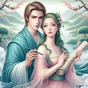 Romantic Ancient Couple Illustration - Love & Knowledge Depicted