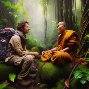 Tranquil Encounter: Monk's Wisdom in Jungle
