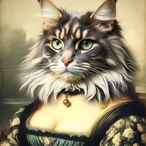 Renaissance-Inspired Maine Coon Cat Portrait in Grey Coat