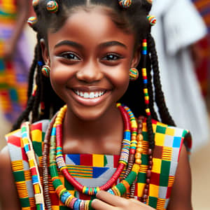 Young Ghanaian Girl in Colorful Kente Clothing