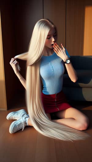 Fair-Skinned Caucasian Teenager Girl with Blonde Rapunzel Hair