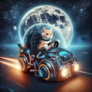 Adorable Feline Driving Futuristic Car to Moon | Space Adventure