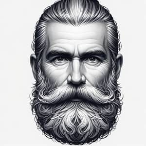 Man with Long Grey Beard & Ponytail Caricature